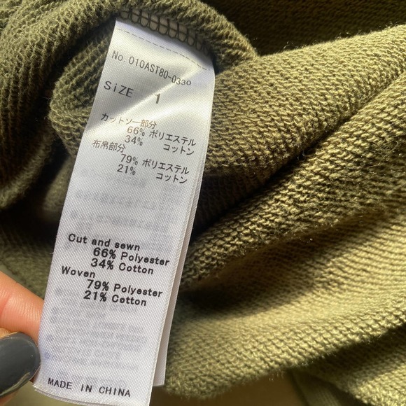 MOUSSY Shash Belt Sweatshirt Army Green Size Small - Picture 10 of 14